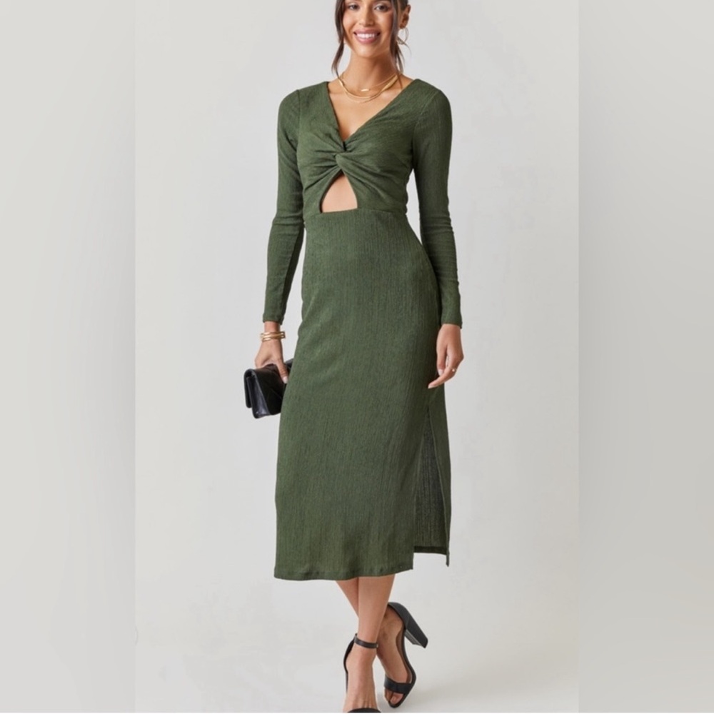 Elegant Olive Green Long Sleeve Dress